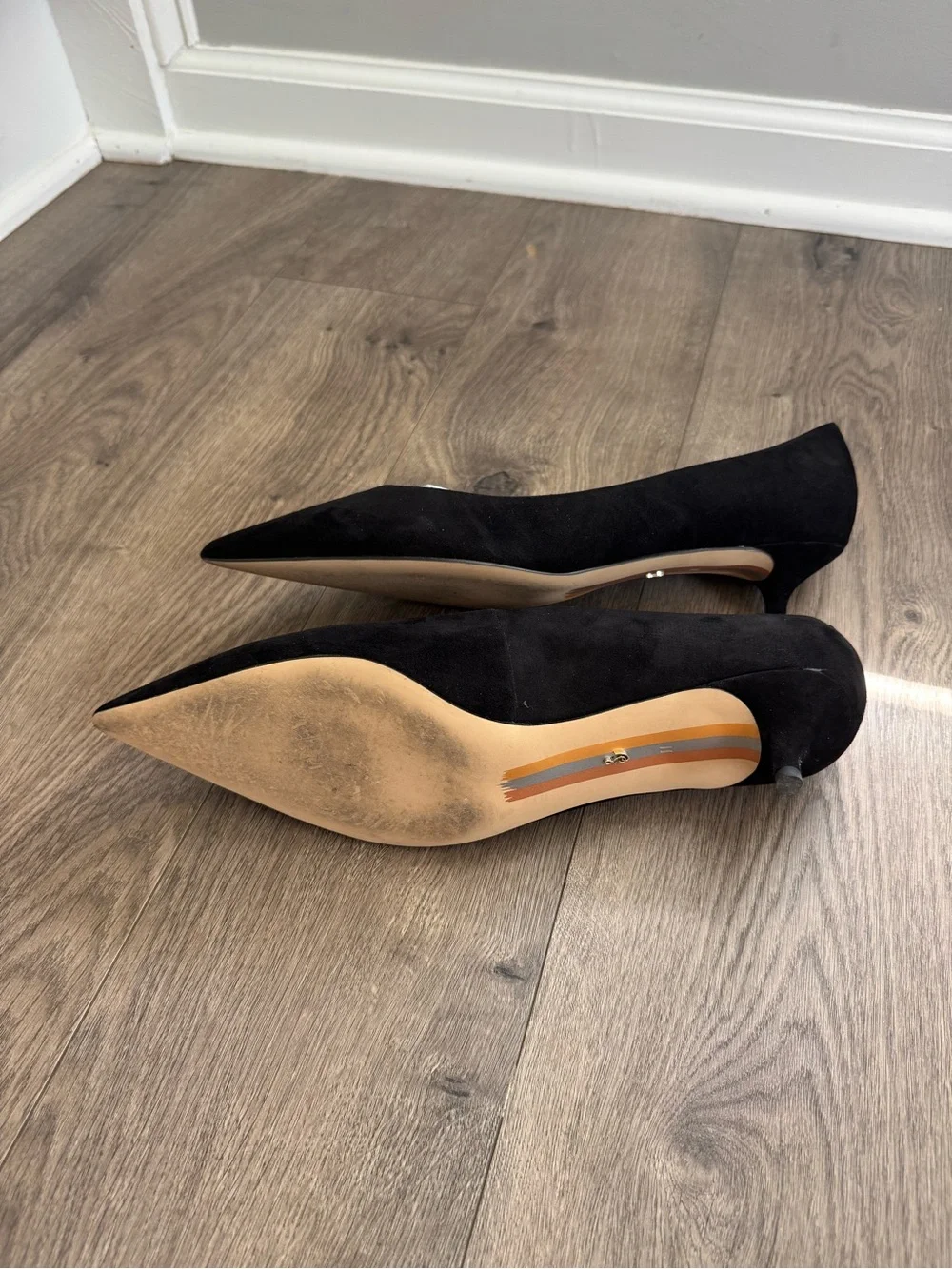 Sam Edelman Black Suede D’Orsay Pointed Toe Kitten Heel Pumps Size 11